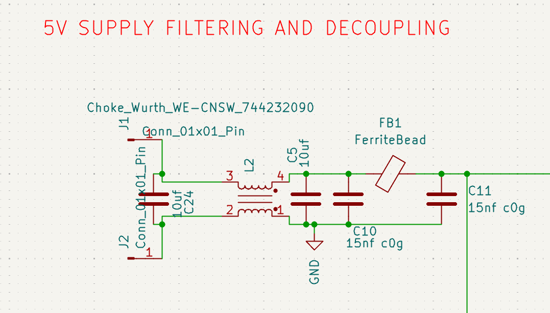 Custom PCB schematic with EMI components